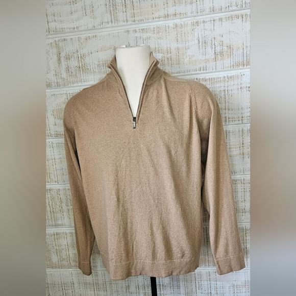 L.L. Bean Mens‎ 1/4 Zip Sweater Size XL Regular Cotton Cashmere Blend Ribbed - Picture 2 of 11